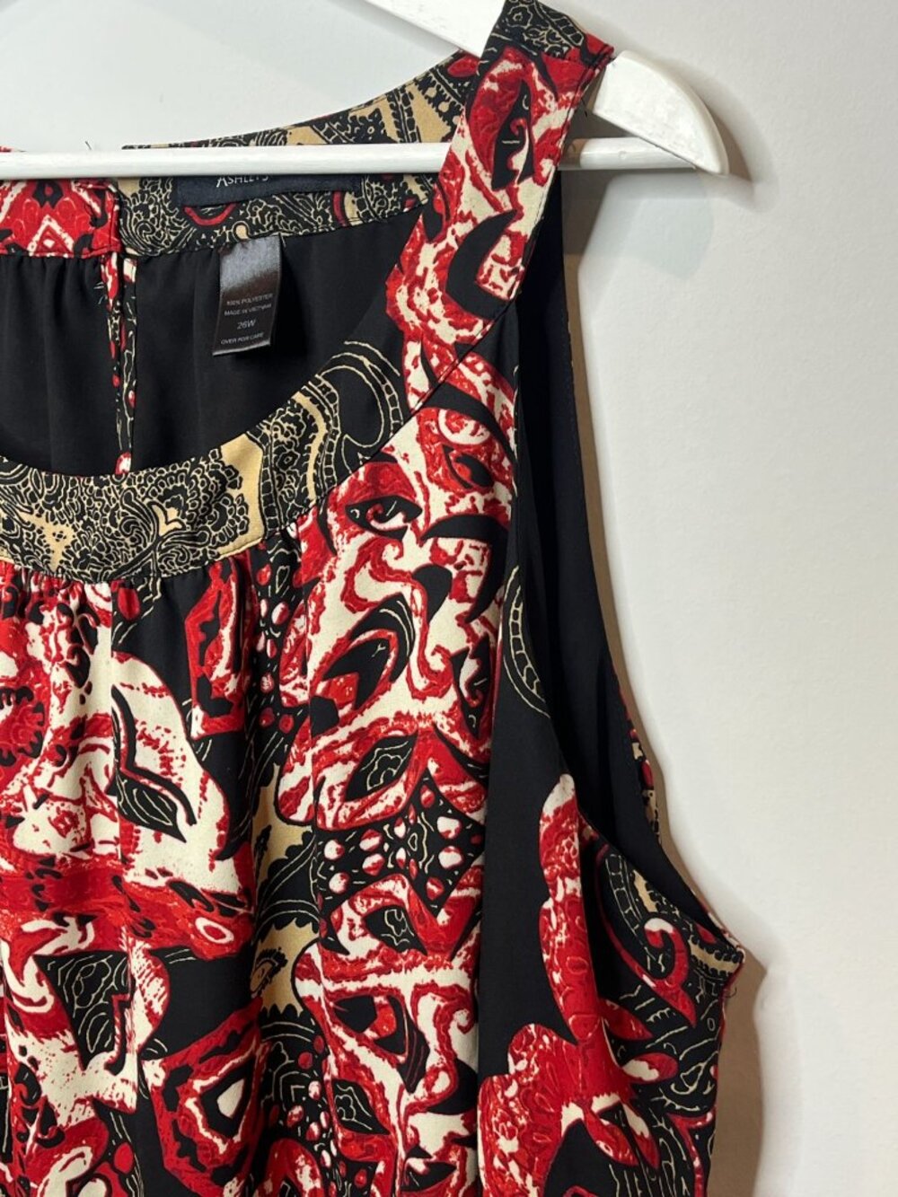 Ashley Stewart Plus 26 Boho Tunic Red Black Asymmetrical Top - Picture 9 of 12